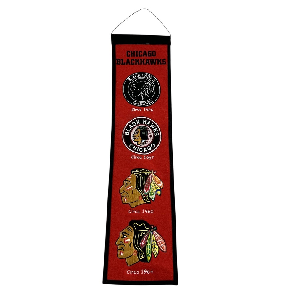 Chicago Blackhawks Logo Evolution Felt Banner Red NHL Hockey Wall Decor Pennant